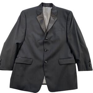 Calvin Klein Tuxedo Jacket Mens 44R 100% Wool Black Satin Trim Three Button